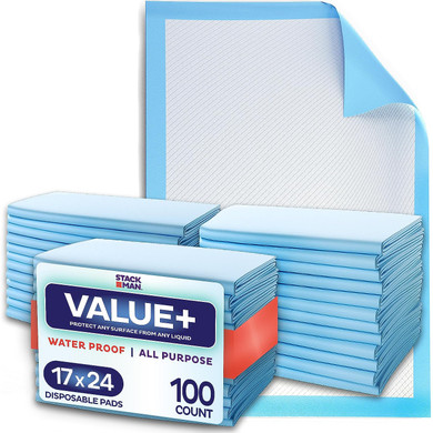 Chucks Pads Disposable [100-Pack] Underpads 17"X 24" Incontinence Chux Pads Absorbent Fluff Protective Bed Pads, Pee Pads For Babies, Kids, Adults & Elderly | Puppy Pads Large For Training Leak Proof