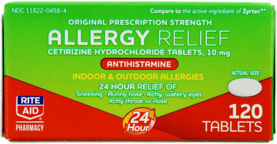 Rite Aid 24 Hour Allergy Relief with Cetirizine HCI Tablets, 10 mg - 120 Count | Allergy Medicine for Indoor & Outdoor Allergies