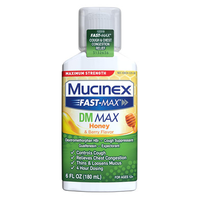 Mucinex Fast-Max Maximum Strength Dm Max, Symptom Relief, Cough Suppressant And Expectorant, Honey & Berry Flavor, 6 Fl Oz