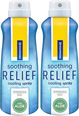 Preparation H Soothing Relief Cooling Spray, No-Touch Witch Hazel Spray For Irritated Skin Relief - 2X2.7 Oz Bottles