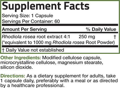 Bronson Rhodiola Rosea Vegetarian Capsules - Adaptogenic Herb - Brain, Stress & Mood Support - Non-Gmo, 60 Count