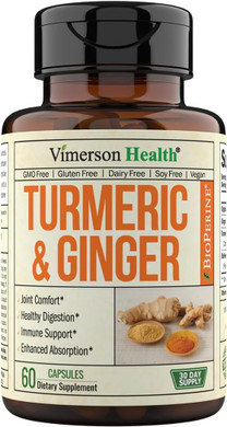 Tumeric And Ginger With Black Pepper - Natural Turmeric Curcumin Joint Support Supplement With Bioperine & 95% Curcuminoids. High Absorption Curcumin Supplements. Digestive & Immune Support. 60 Caps