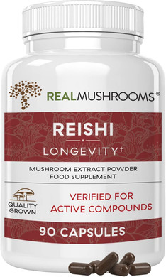 Real Mushrooms Reishi Capsules - Organic Mushroom Extract Supplement With Potent Red Reishi Mushroom For Longevity, Mood, Sleep, & Immune Support - Vegan Mushroom Supplement, Non-Gmo, 90 Caps