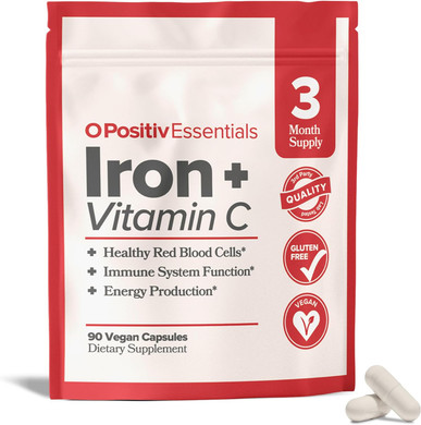 O Positiv Advanced Absorption Iron with Vitamin C Capsules - 90 Servings, 3 Month Bulk Supply - Vegan Iron Supplement for Men & Women