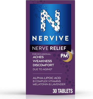 Nervive Nerve Relief Pm, With Alpha Lipoic Acid, To Help Reduce Nerve Aches, Weakness, & Discomfort In Fingers, Hands, Toes & Feet*, Vitamins B1&B6, Melatonin, Chamomile, Lavender, 30 Nightly Tablets