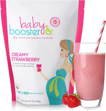 Baby Booster Creamy Strawberry Prenatal Vitamin Supplement And Protein Shake, Caffeine Free, All Natural, Vegetarian Dha, High Protein, Methyl Folate, B Vitamins, Great For Morning Sickness, 1 Lb