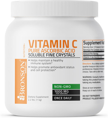 Vitamin C Powder Pure Ascorbic Acid Soluble Fine Non GMO Crystals  Promotes Healthy Immune System and Cell Protection  Powerful Antioxidant - 1 Kilogram (2.2 Lbs)