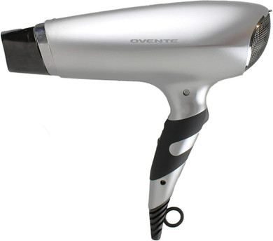 Ovente 1875 Watt Lightweight Hair Dryer, Ionic & Tourmaline Technology, Ideal For Body, Volume & Smoothing, Concentrator Nozzle Attachments & Travel Bag For Home Or Professional Use, Silver X2110S