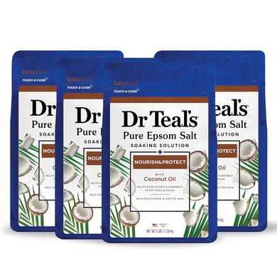 Dr Teal'S Pure Epsom Salt, Nourish & Protect With Coconut Oil, 3 Lbs (Pack Of 4) (Packaging May Vary)
