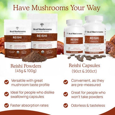 Real Mushrooms Vitamin D2, Zinc (120Ct) And Reishi Organic Powder (45 Servings) Bundle With Chaga - Natural Support For Immunity, Better Sleep, And Relaxation - Vegan, Gluten Free, Non-Gmo