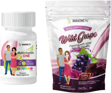 Bariatricpal 30-Day Bariatric Vitamin Bundle (Multivitamin One 1 Per Day! With 45Mg Iron Capsule And Calcium Citrate Soft Chews 500Mg With Probiotics - Wild Grape)