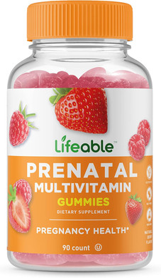 Lifeable Prenatal Multivitamin - Great Tasting Natural Flavor Gummy - Vegetarian Vitamin Supplement - With Vitamins A, C, D, E, Niacin, B6, Folate, B12, Biotin, Iron, Iodine, Zinc - 90 Gummies