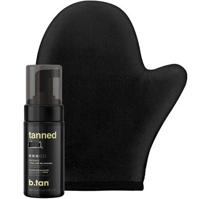 B.Tan Dark Self Tanner Mini Kit | Get Tanned Travel Bundle - Mini Dark Self Tanner Mousse With Self Tanning Mitt Applicator, 1 Hour Sunless Tanner, Fast Self Tan, Vegan, Cruelty Free, 3 Fl Oz