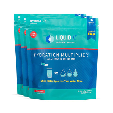 Liquid I.V. Hydration Multiplier - Strawberry - Hydration Powder Packets | Electrolyte Powder Drink Mix | Easy Open Single-Serving Sticks | Non-GMO | 3 Pack (48 Servings)