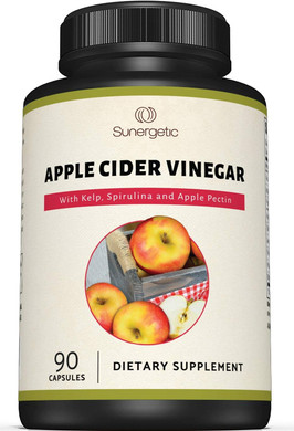 Sunergetic Premium Apple Cider Vinegar Capsules  Includes Apple Pectin, Spirulina & Kelp  ACV to Help Support Overall Wellness  Powerful Apple Cider Vinegar Pills  90 Apple Cider Vinegar Capsules