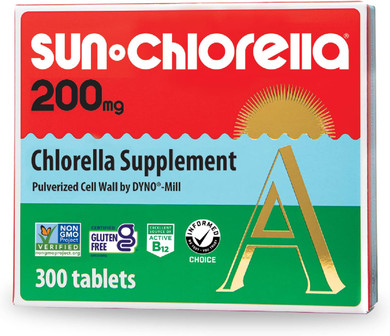 Sun Chlorella 200 mg Green Algae Superfood Supplement - Pulverized Cell Wall - Chlorophyll, CGF, Active B12, Iron, Protein - Non-GMO - 300 Tablets