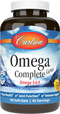 Carlson - Omega Complete Gems, Omega-3-6-9, Wild Caught, Sustainably Sourced, Heart Health, Joint Function & Immune Support, 180 Softgels