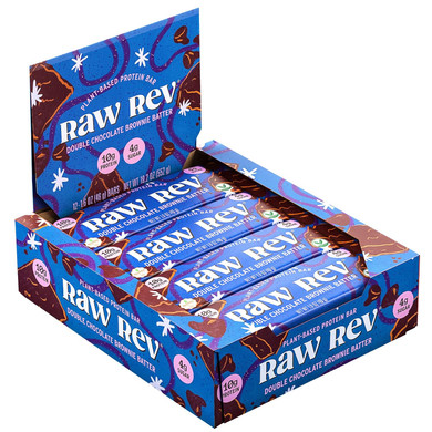 Raw Rev Vegan High-Protein Bars, Double Chocolate Brownie Batter, 10G Plant Protein, 12G Fiber, Non-Gmo, 1.6 Oz, 12 Count (Pack Of 1)