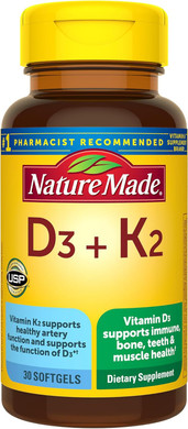 Nature Made Vitamin D3 K2, 5000 Iu (125 Mcg) Vitamin D, Dietary Supplement For Bone, Teeth, Muscle And Immune Health Support, 30 Softgels, 30 Day Supply
