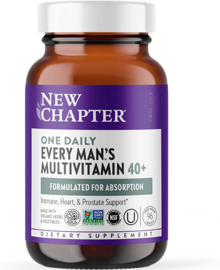 New Chapter Men's Multivitamin 40 Plus for Energy, Heart, Prostate + Immune Support with Fermented Nutrients - Every Man's One Daily 40+, Made with Organic Vegetables & Herbs, Non-GMO - 96 ct