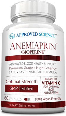 Approved Science Anemiaprin - Absorbable Iron, Vitamin C - Gentle On Stomach - 60 Capsules - 1 Month Supply - Non-Gmo, Vegan