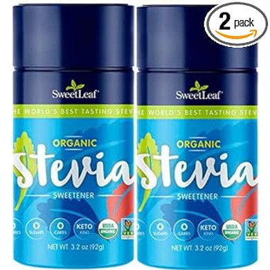 Sweetleaf Organic Stevia Powder Shaker Jar - Zero Calorie Stevia Sweetener, No Bitter Aftertaste, Plant-Based Sugar Substitute, Non-Gmo Sweet Leaf Stevia, 3.2 Oz Ea (Pack Of 2)