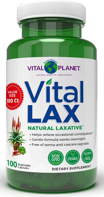 Vital Planet - Vital Lax Natural Laxative Colon Cleanse Supplement For Occasional Constipation, With Magnesium Hydroxide, Slippery Elm, And Cape Aloe To Support Bowel Regularity 100 Capsules