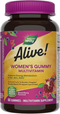 Nature's Way Alive! Womens Gummy Multivitamin, 16 Vitamins & Minerals, Energy Metabolism*, Hair Skin & Nails*, Vegetarian, Mixed Berry Flavored, 60 Gummies