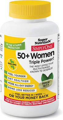 Supernutrition Simplyone Multi-Vitamin For Women 50+, Iron-Free, High-Potency, One/Day Tablets, Day Supply, White, 90 Count