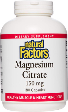 Natural Factors, Magnesium Citrate 150 Mg, Muscle And Heart Health Formula, 180 Capsules