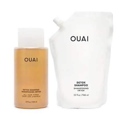 OUAI Detox Shampoo + Refill - Clarifying Shampoo for Build Up, Oil, Product & Hard Water - Apple Cider Vinegar & Keratin for Clean, Refreshed Hair - Sulfate Free Hair Care (2 Count, 10 Oz/32 Oz)