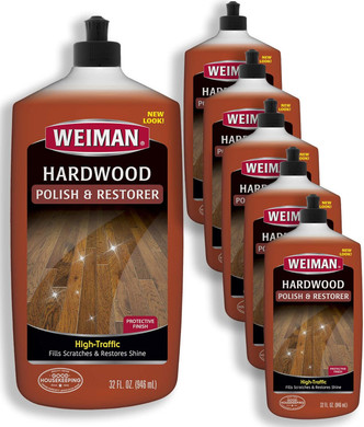 Weiman Wood Floor Polish and Restorer (6 Pack) 32 Ounce - High-Traffic Hardwood Floor, Natural Shine, Removes Scratches, Leaves Protective Layer - Packaging May Vary