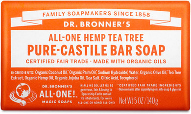 Dr. Bronner'S - Pure-Castile Bar Soap (Tea Tree, 5 Ounce) - Made With Organic Oils, For Face, Body, Hair And Dandruff, Gentle On Acne-Prone Skin, Biodegradable, Vegan, Non-Gmo