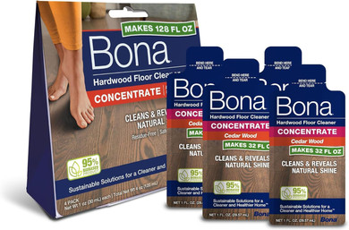 Bona Hardwood Floor Cleaner Concentrate, Cedar Wood Scent, 1 Fl Oz, Pack Of 4 (Makes 128 Fl Oz) - Residue-Free Floor Cleaning Concentrate Spray Mop And Spray Bottle Refill - For Wood Floors