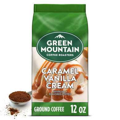 Green Mountain Coffee Roasters, Caramel Vanilla Cream, Ground Flavored Coffee, Light Roast, Bagged 12Oz
