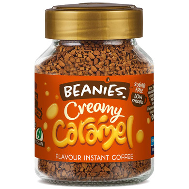 Beanies Flavour Instant Coffee - Creamy Caramel Instant Flavored Coffee - Bold & Adventurous Full-On Flavor - An Indulgent Sugar Free Taste Explosion - Low Calorie - Vegan & Gluten Free - Wheat & Dairy Free, 50G Jar