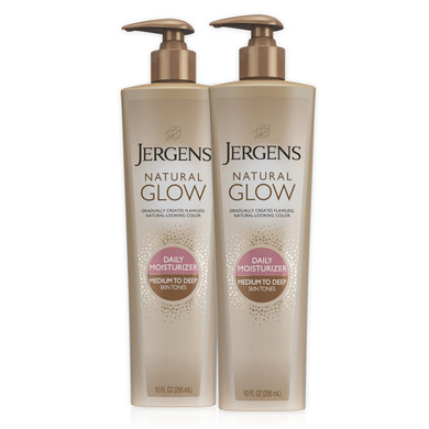 Jergens Natural Glow Sunless Tanning Lotion, Medium To Deep Self Tanner Tone, 10 Ounce Daily Moisturizer Pump, Featuring Antioxidants And Vitamin E, (2 Pack)