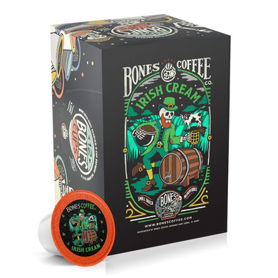 Bones Coffee Company Flavored Coffee Bones Cups Irish Cream Flavored Pods | 12Ct Single-Serve Coffee Pods Compatible With Keurig 1.0 & 2.0 Keurig Coffee Maker