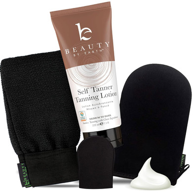 Self Tanning Bundle - Sunless Tanning Lotion Best Sellers With Self Tanning Mitt, Exfoliating Glove And Face Tanner Mitt, Best Self Tanner For Face And Body Kit For Streak Free, Sunless Tanner Resultsmedium To Dark4 Piece Set