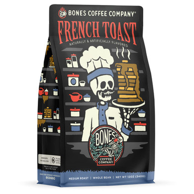 Bones Coffee Company French Toast Flavored Whole Coffee Beans Sweet & Buttery Flavor | 12 Oz Medium Roast Arabica Low Acid Coffee | Gourmet Coffee (Whole Bean)