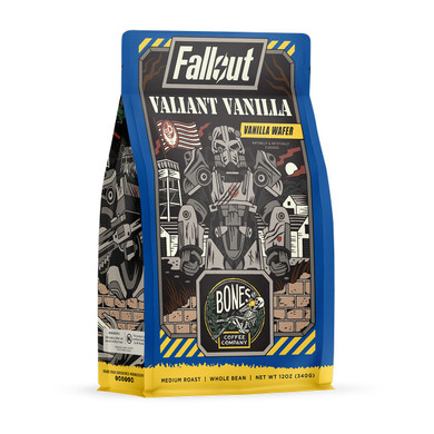 Bones Coffee Company Valiant Vanilla Flavored Whole Coffee Beans Vanilla Wafer Flavor | 12 Oz Medium Roast Arabica Low Acid Coffee | Gourmet Coffee Inspired From Fallout Series (Whole Bean)