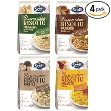 4 Pack, Italian Risotto, Carnaroli Rice, Riso Scotti, Ready Meals, Easy To Cook, Italian Seasoned Risotto, Easy Dinner Side Dish, Just Add Water And Heat, Variety Pack, 7.4 Oz, 2-3 Servings