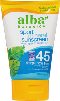 Alba Botanica Sunscreen For Face And Body, Sport Mineral Sunscreen Lotion, Broad Spectrum Spf 45, Water Resistant And Fragrance-Free, 4 Fl. Oz. Tube4 Fl Oz (Pack Of 1)
