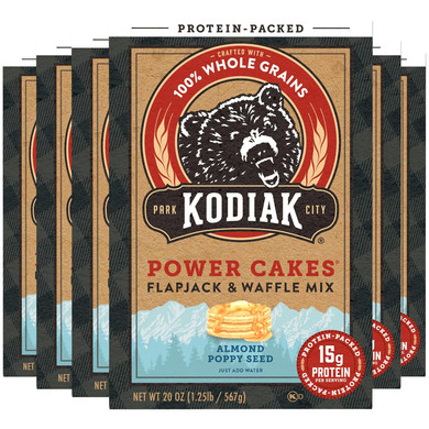 Kodiak Cakes Power Cakes, Pancake & Waffle Mix, Almond Poppyseed, High Protein,100% Whole Grains (Pack Of 6)