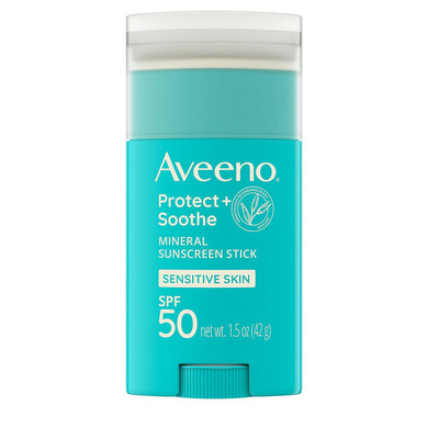 Aveeno Protect + Soothe Mineral Sunscreen Stick for Sensitive Skin with Broad Spectrum SPF 50, Water-Resistant Face & Body Sunscreen with Zinc Oxide & Oat, Fragrance-Free, Travel Size, 1.5 oz