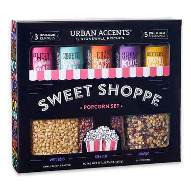 Urban Accents Movie Night Sweet Shoppe Gift Set Collection-Popcorn Seasoning Variety Pack (set of 8) - 3 Non-GMO Popcorn Kernel Packs and 5 Gourmet Popcorn Snack Seasonings