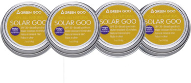 Green Goo Natural Skin Care Salve, Solar Goo, 30 Spf Sunscreen, 0.7-Ounce Travel Tin, 4-Pack