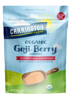 Carrington Farms  Organic Goji Berry Powder - Finely Milled Goji Berries  Sweet-Tart Flavor - Antioxidant Booster - Low Calorie 8 Ounce Bag