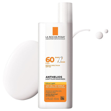 La Roche-Posay Anthelios Light Fluid Face Sunscreen Broad Spectrum Spf 60, Sensitive Skin Sunscreen, Oxybenzone Free, Oil Free, Non-Comedogenic
