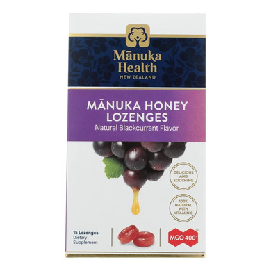 Manuka Health Manuka Honey Lozenges  15 Blackcurrant Flavored Lozenges  Natural Throat Lozenges Infused With Raw Manuka Honey And Vitamin C For Immune Support